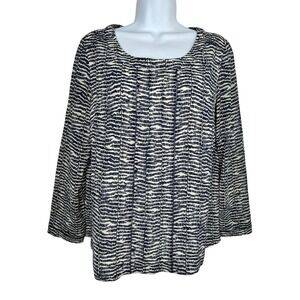 Vineyard Vines Navy Blue Fern Print Silk Blend Top Shirt Blouse Sz 6 F